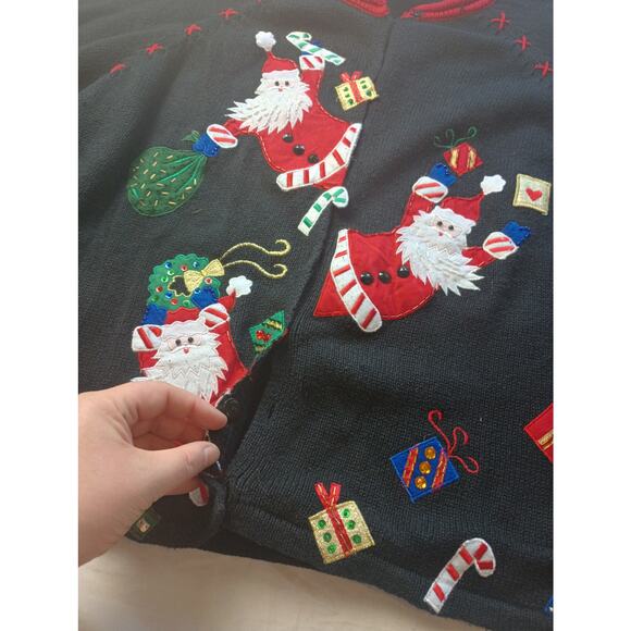 Tiara International Ugly Christmas Sweater Cardigan Santa Embroidered XL - Picture 3 of 6